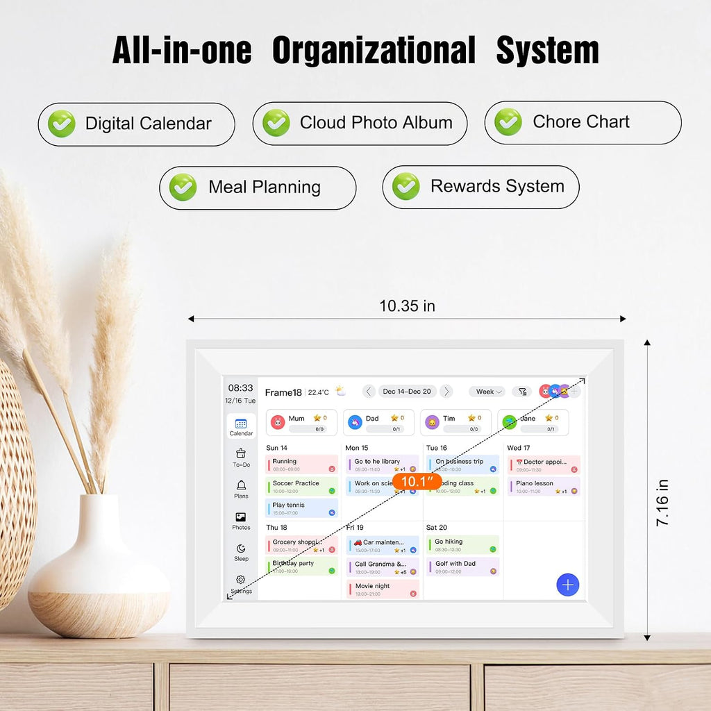 10.1" Smart Digital Calendar Wall Planner with Chore Charts and Meal Plan